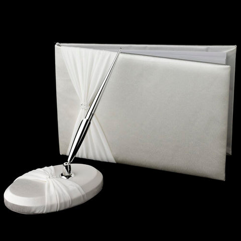 Sheer Gathered Organza with Swarovski Accent 3 Piece Wedding Set #11