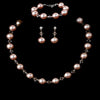 Silver Pink Faux Pearl Bridal Wedding Necklace Earring Bracelet Jewelry Set NEB 8372 Pink