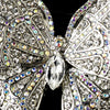* Rhodium Silver Rhinestone Aurora Borealis Butterfly Bridal Wedding Hair Barrette 1024