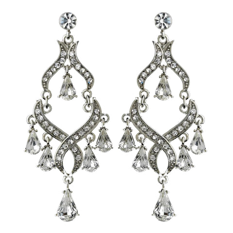Rhinestone Encrusted Silver Plating Chandelier Bridal Wedding Earrings - E 1034
