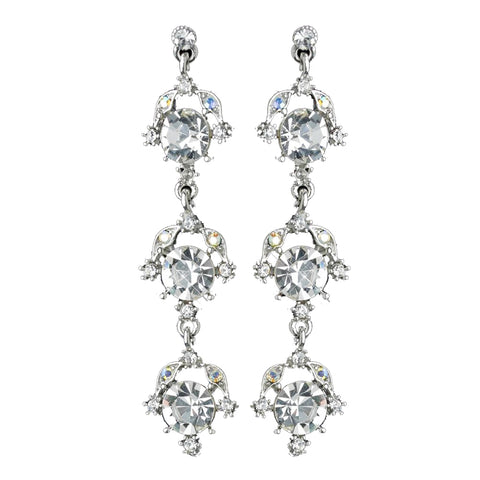Antique Rhodium Silver Clear Rhinestone Dangle Bridal Wedding Earrings 1036