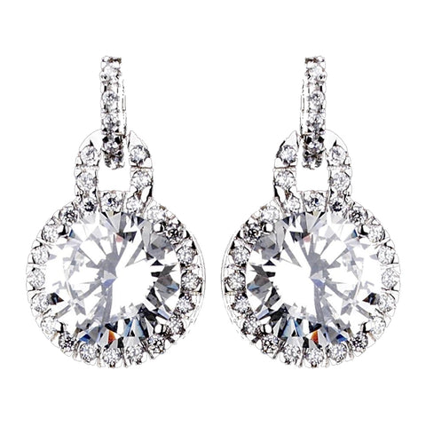 Round CZ Crystal Brass Silver Stud Bridal Wedding Earrings 1304