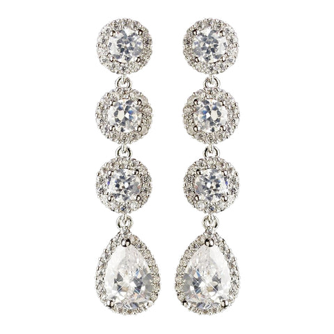 Rhodium Clear Round & Teardrop CZ Crystal Dangle Bridal Wedding Earrings 1336
