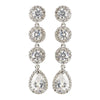 Rhodium Clear Round & Teardrop CZ Crystal Dangle Bridal Wedding Earrings 1336