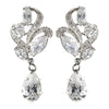 Antique Silver Rhodium Clear CZ Crystal Drop Bridal Wedding Earrings 1419