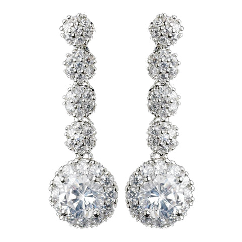 Rhodium Clear Round CZ Dangle Bridal Wedding Earrings