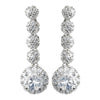 Rhodium Clear Round CZ Dangle Bridal Wedding Earrings