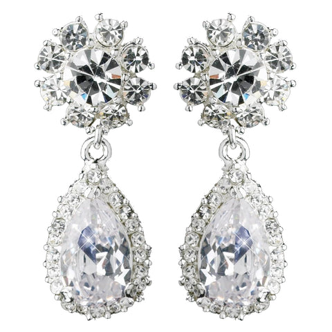 Silver Clear “Kim Kardashian” Inspired Crystal Bridal Wedding Earrings 1538