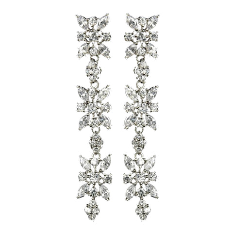 Antique Silver Clear Floral Bridal Wedding Earrings E 1783