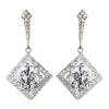 Antique Silver Rhodium Clear CZ Crystal Vintage Drop Bridal Wedding Earrings 1821