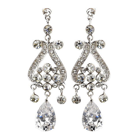 Antique Silver Clear Cubic Zirconia Earring Set E 1990
