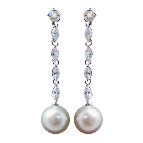 Cubic Zirconia & Pearl Drop Bridal Wedding Earrings E 2148