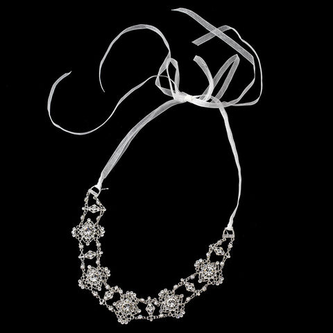 Shimmer Diamond White Ribbon Bridal Wedding Belt with Floral Rhinestone Design