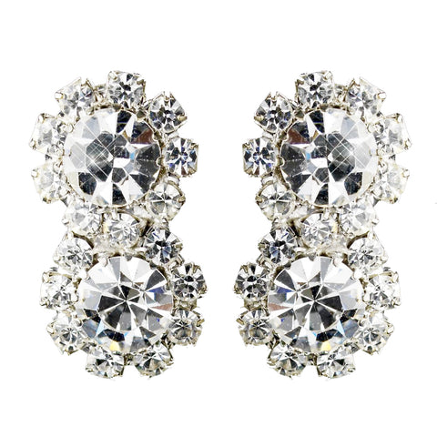 Silver Clear Round Rhinestone Pierced Bridal Wedding Earrings 2221