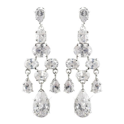 Antique Silver Rhodium Silver Clear CZ Crystal Chandelier Bridal Wedding Earrings 2282