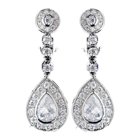 Rhodium Clear CZ Crystal Bridal Wedding Hair Clip On Bridal Wedding Earrings 2286
