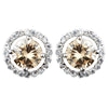 Rhodium Champagne & Clear CZ Rondelle Round Stud Bridal Wedding Earrings 2288