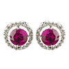 Antique Rhodium Silver Ruby CZ Crystal Round Stud Bridal Wedding Earrings 2288