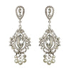 Rhodium Clear Rhinestone & Diamond White Pearl Chandelier Bridal Wedding Earrings 2376