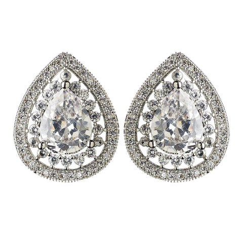 Rhodium Clear Teardrop CZ Crystal Stud Bridal Wedding Earrings 2450