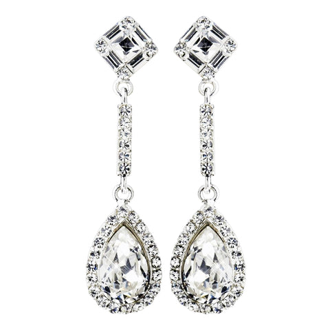 Silver Clear Tear Drop Rhinestone Bridal Wedding Earrings 24521
