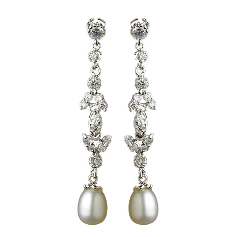 Stunning Cubic Zirconia Crystal & Pearl Drop Bridal Wedding Earrings E 2525