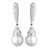 Antique Silver White Pearl & CZ Crystal Pave Bridal Wedding Earrings 2797