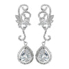 Antique Rhodium Silver Swirl Flower & Teardrop Encrusted Pave CZ Crystal Bridal Wedding Earrings 2899