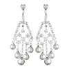Fabulous Silver Clear CZ Chandelier Bridal Wedding Earrings w/ Pearls 2948