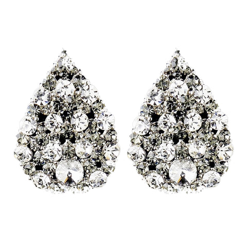 Silver Smoked & Clear or Silver Black & ClearTear Drop Rhinestone Bridal Wedding Stud Bridal Wedding Earrings 30013