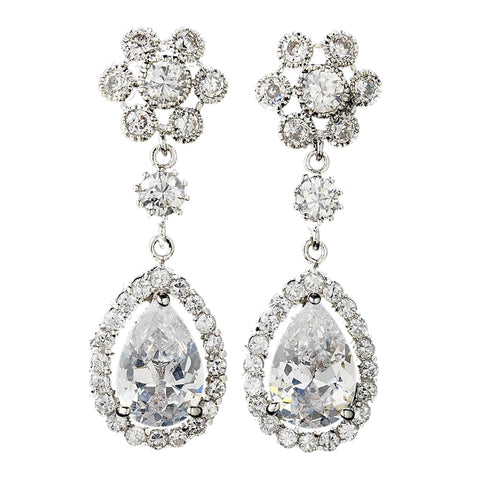 Vintage Silver Clear Cubic Zirconia Bridal Wedding Earrings 3091