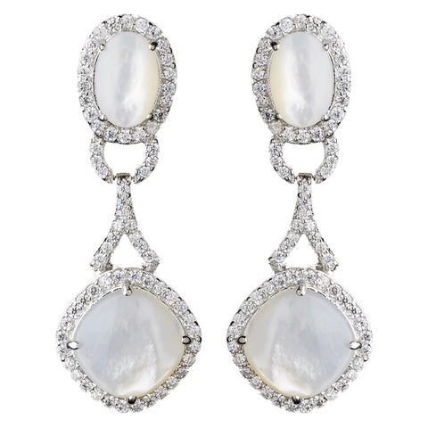Silver CZ Opal Pearl Dangle Bridal Wedding Earrings
