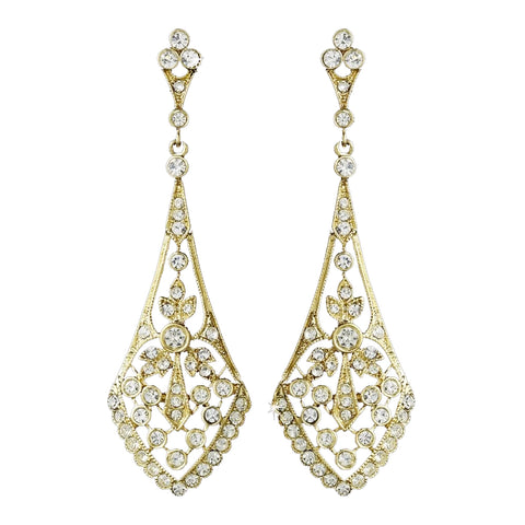 Gold Clear CZ Crystal Vintage Bridal Wedding Earrings 3530