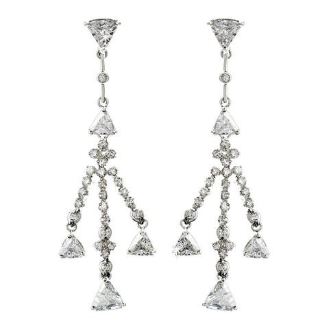Shimmering Silver Cubic Zirconia Chandelier Bridal Wedding Earrings 3809