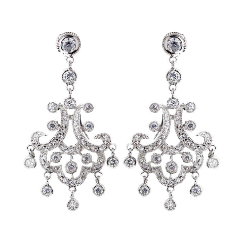 Antique Silver Clear Rhodium Chandelier CZ Bridal Wedding Earrings 3836