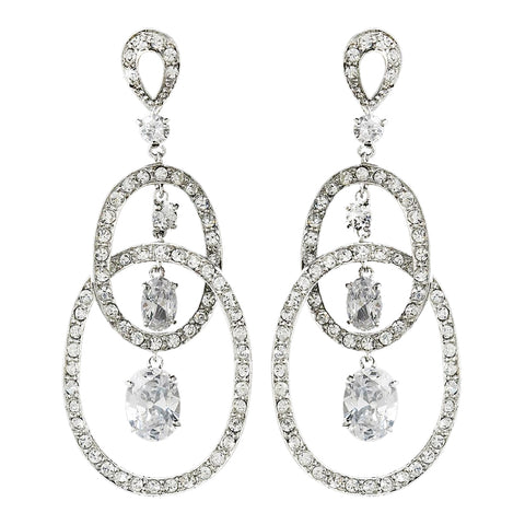 Stunning Antique Silver Clear CZ Double Loop Bridal Wedding Earrings E 3846