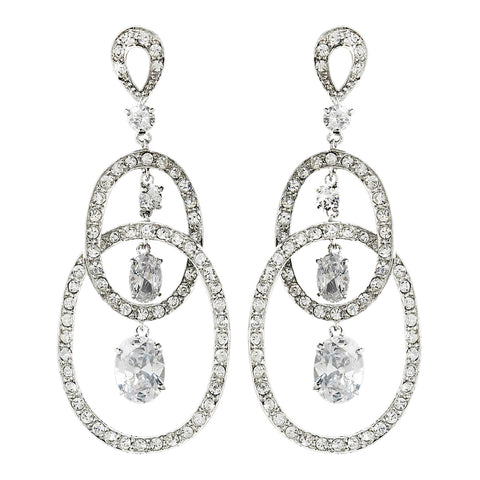 Stunning Antique Silver Clear CZ Double Loop Bridal Wedding Earrings E 3846