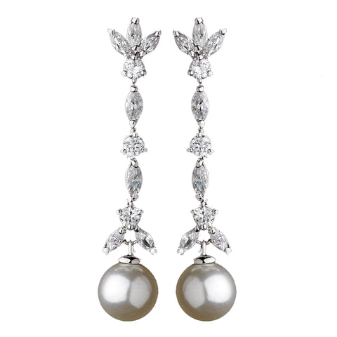 Stylish Antique Silver Clear CZ Bridal Wedding Earrings w/ Ivory Pearls 3856