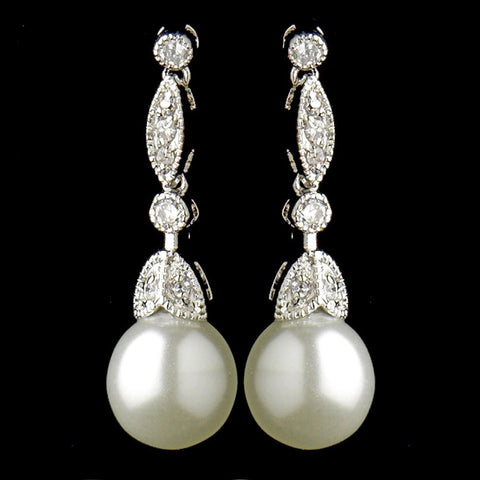 Simple Cubic Zirconia Vintage Bridal Wedding Pearl Drop Bridal Wedding Earrings E 3877