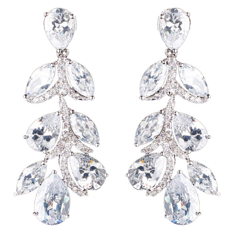 Rhodium Silver Clear CZ Teardrop Dangle Bridal Wedding Earrings 3904