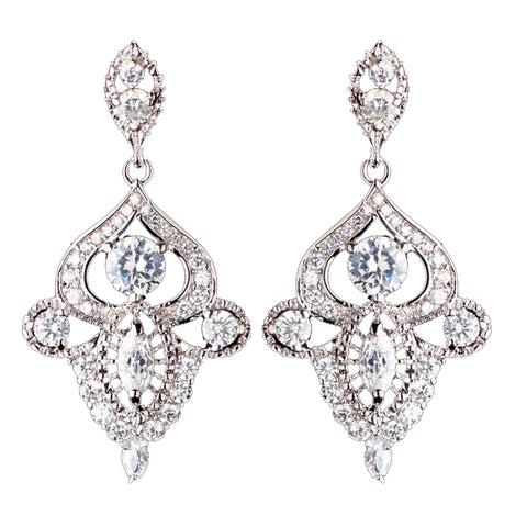 Rhodium Silver Vintage CZ Dangle Bridal Wedding Earrings 3908