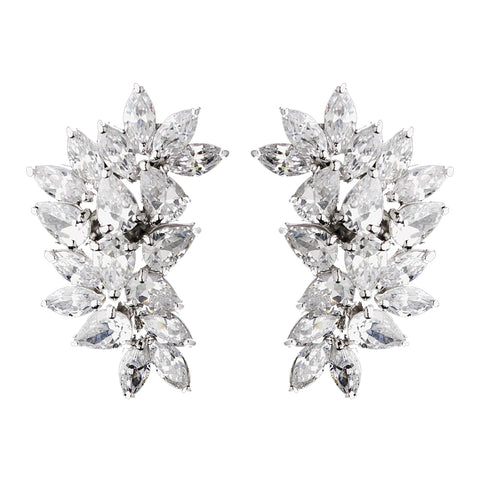 Antique Silver Clear CZ Bridal Wedding Hair Clip On Earring 3983