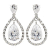 Antique Silver Rhodium Clear CZ Crystal Drop Bridal Wedding Earrings 4026