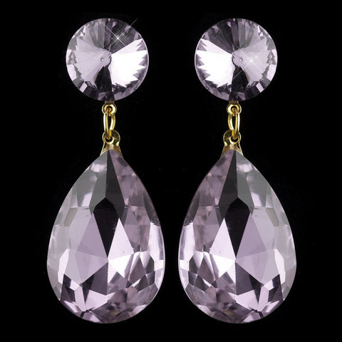 Gold with Large Light Amethyst Rhinestone Teardrop Bridal Wedding Earrings 40698