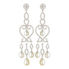 Rhodium Clear CZ Crystal & Freshwater Pearl Chandelier Bridal Wedding Earrings 4702
