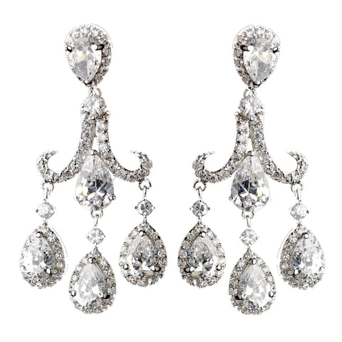 Silver CZ Post Bridal Wedding Earrings 4710