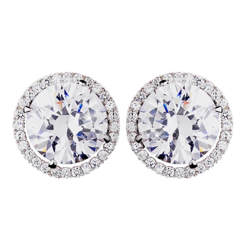 Antique Silver CZ Post Stud Bridal Wedding Earrings 4731