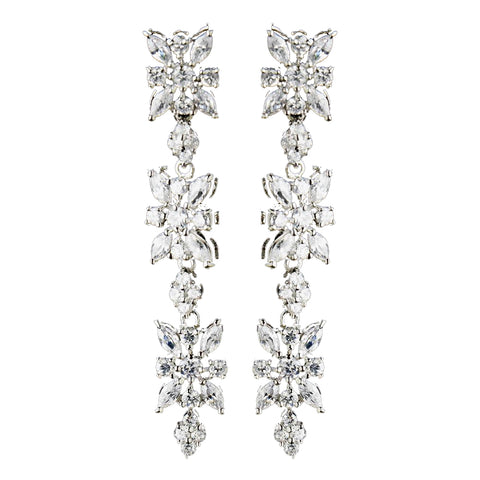 Antique Silver Clear Floral CZ Stone Bridal Wedding Earrings 5215
