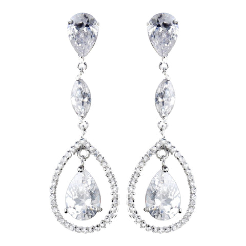 Antique Silver Clear CZ Crystal Bridal Wedding Earrings 5243
