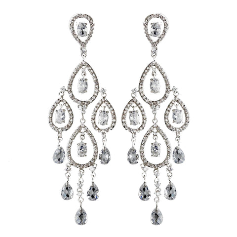 Antique Silver Clear CZ Cystal Chandelier Earring Set 5344